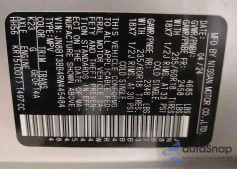 2024 Nissan Rogue Sv Intelligent Awd z USA, uszkodzony, nr VIN JN8BT3BB4RW445484